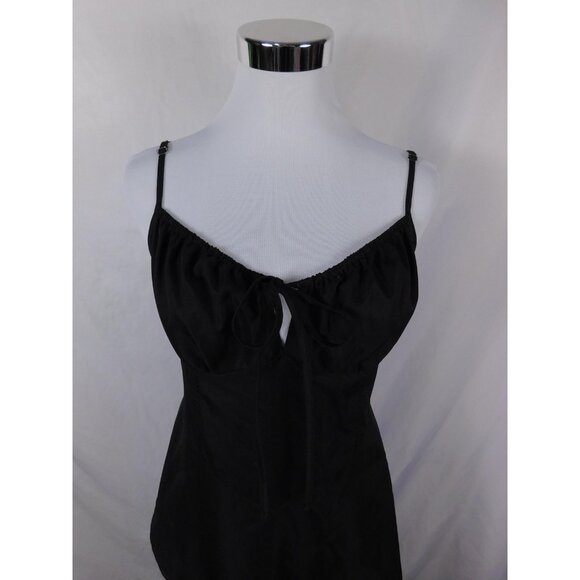 Black Spaghetti Strap Maxi Dress Womens Large Tie Front Smocked Back Flowy - Picture 2 of 12